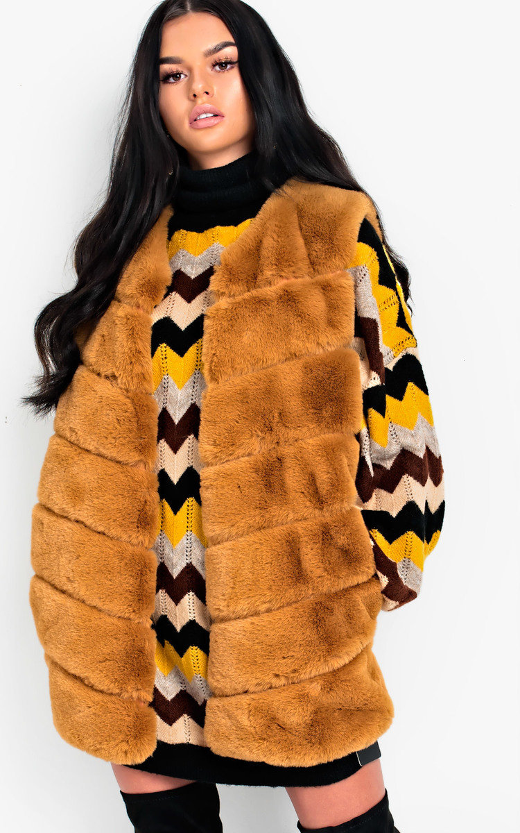 Dalliah Faux Fur Waistcoat in Rust ikrush