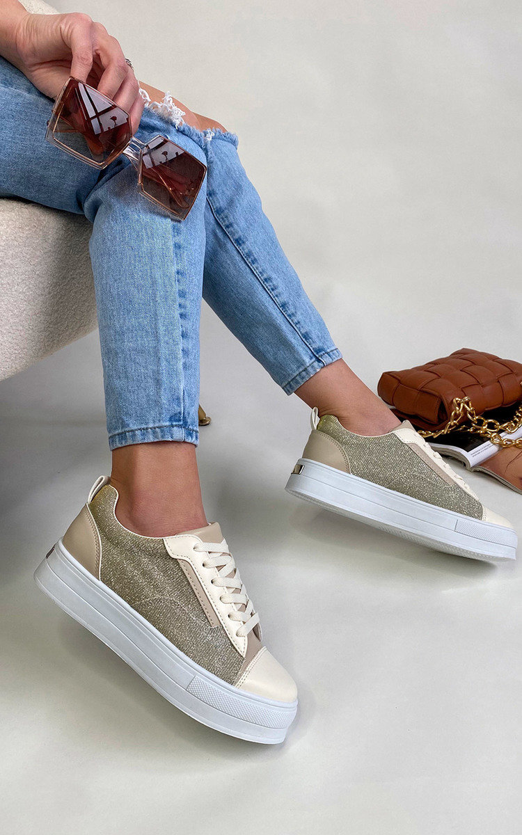 Darcie Faux Leather Trainers  with Glitter Detail