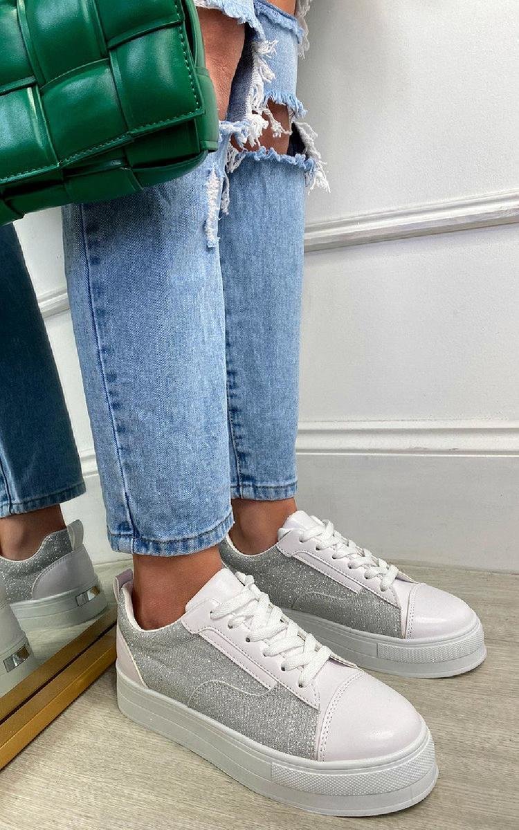 Darcie Faux Leather Trainers with Glitter Detail Darcie Faux Leather Trainers with Glitter Detail