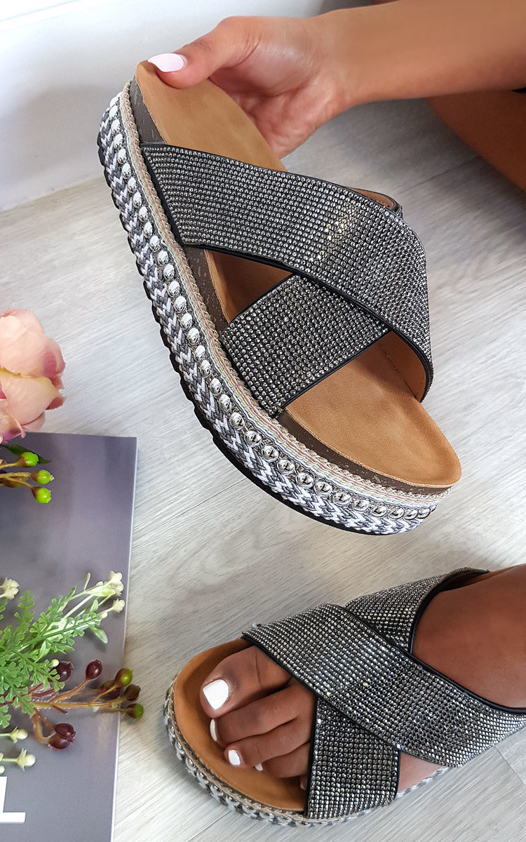 Darcie Woven Flatform Diamante Sandals