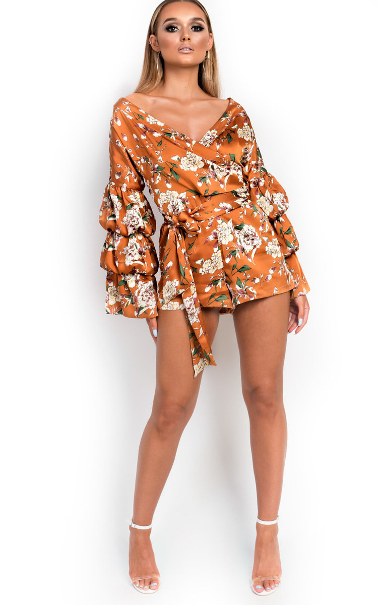 Daria Floral Ruffled Kimono Wrap Playsuit Thumbnail Daria Floral Ruffled Kimono Wrap Playsuit Thumbnail