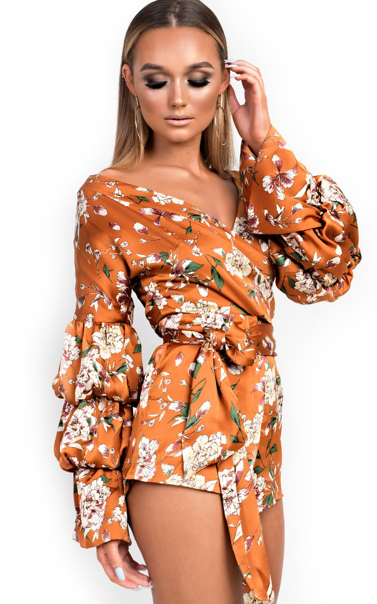 Daria Floral Ruffled Kimono Wrap Playsuit Thumbnail Daria Floral Ruffled Kimono Wrap Playsuit Thumbnail