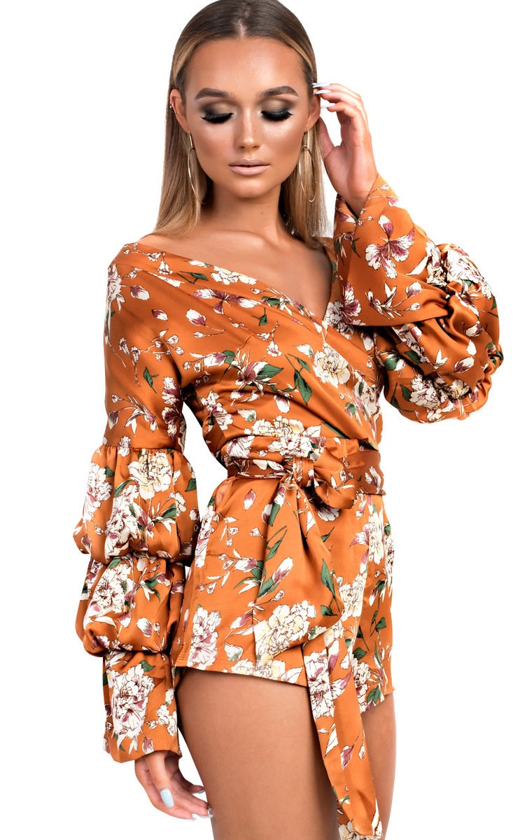 Daria Floral Ruffled Kimono Wrap Playsuit Thumbnail Daria Floral Ruffled Kimono Wrap Playsuit Thumbnail