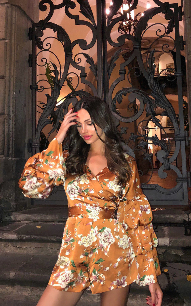 Daria Floral Ruffled Kimono Wrap Playsuit Thumbnail Daria Floral Ruffled Kimono Wrap Playsuit Thumbnail