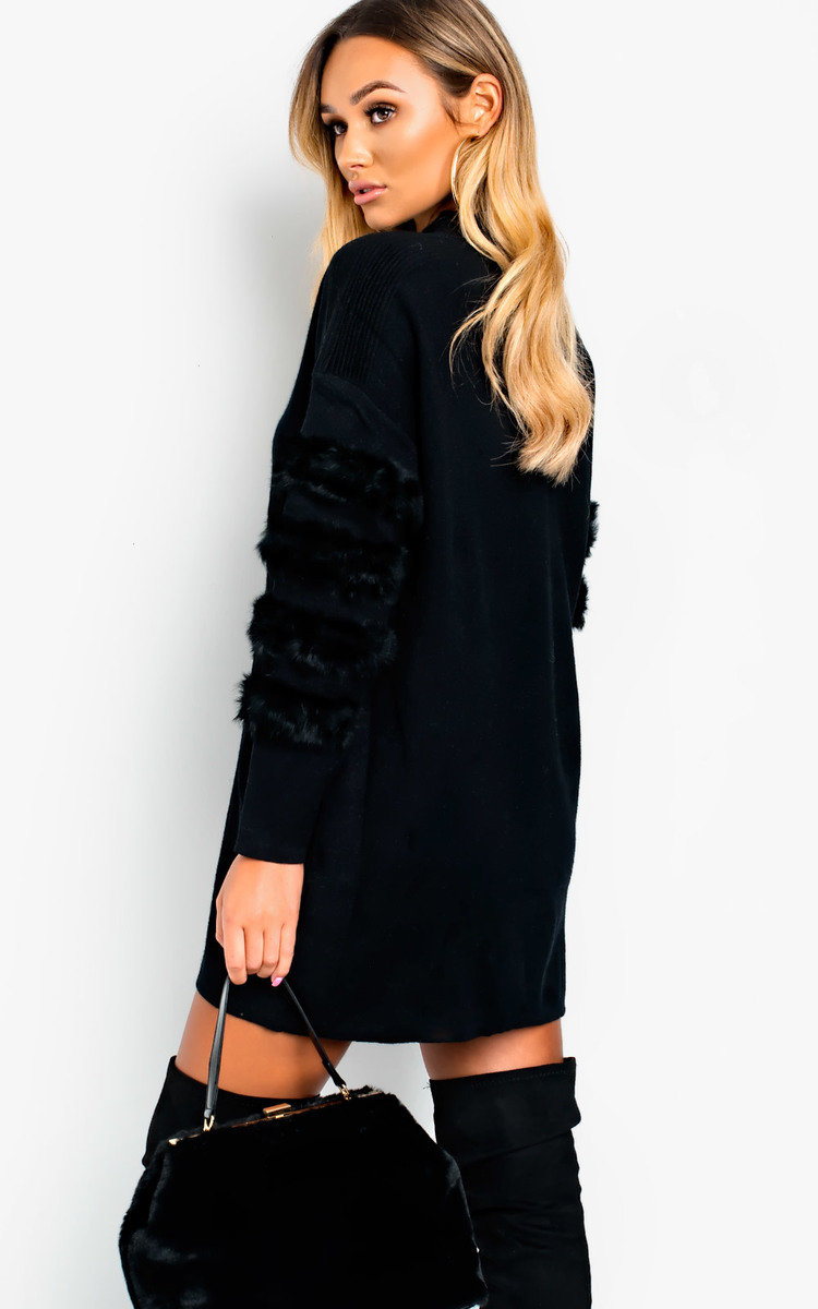 fur sleeve jumper dress