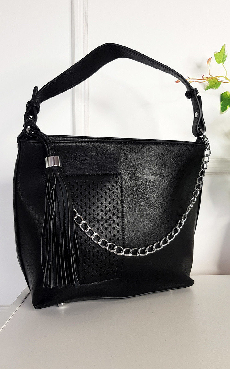 Deborah Faux Leather Shoulder Bag with Chain and Tassel Detail Thumbnail Deborah Faux Leather Shoulder Bag with Chain and Tassel Detail Thumbnail