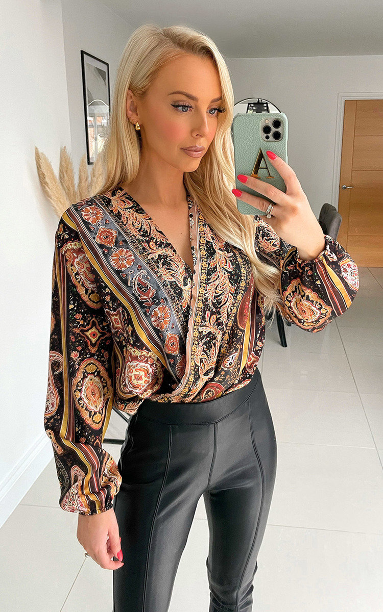 Debra Wrap Front Printed Blouse Debra Wrap Front Printed Blouse
