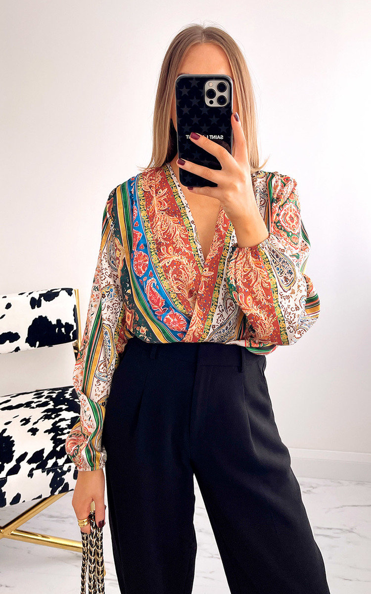 Debra Wrap Front Printed Blouse Debra Wrap Front Printed Blouse