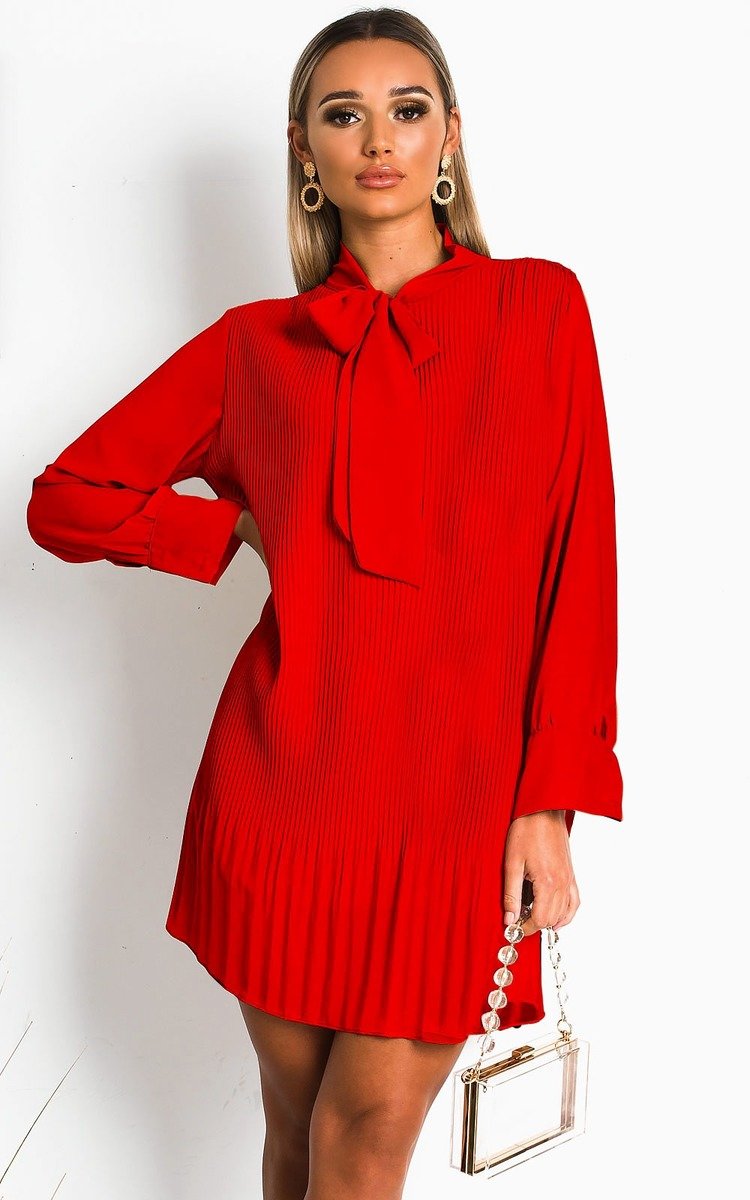 Dianna Pleated Bow Shift Dress Thumbnail