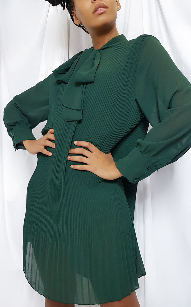 Dianna Pleated Bow Shift Dress Thumbnail Dianna Pleated Bow Shift Dress Thumbnail