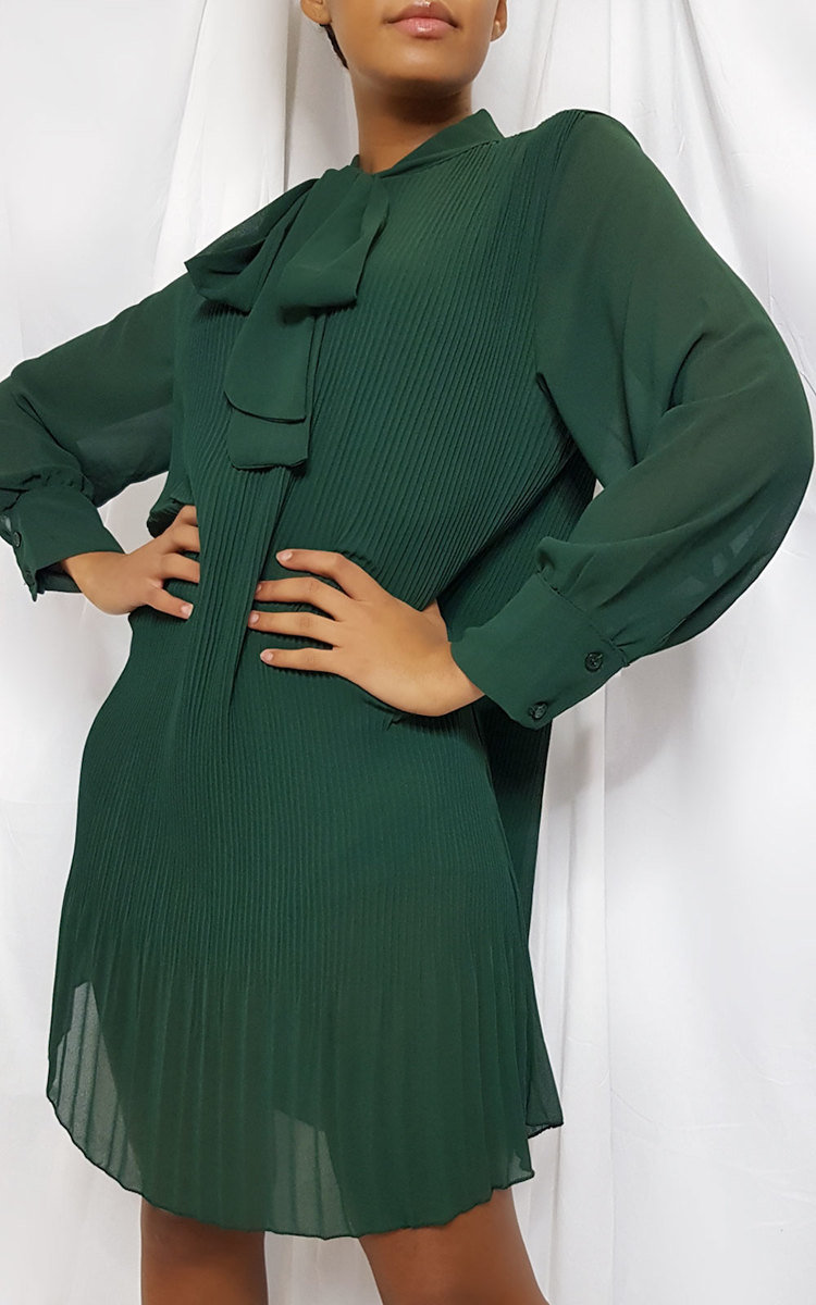 Dianna Pleated Bow Shift Dress Thumbnail Dianna Pleated Bow Shift Dress Thumbnail