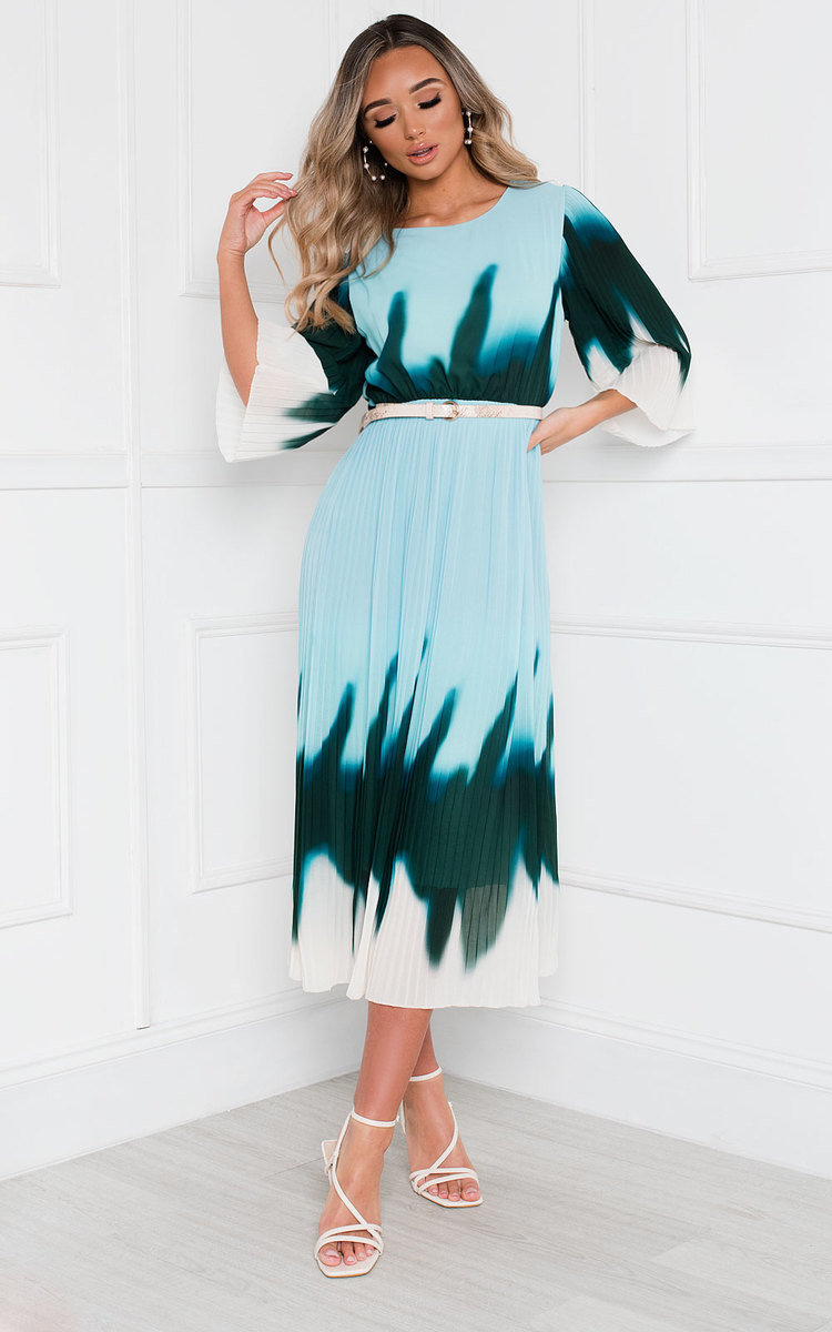 Dionne Tie Dye Ombre Pleated Midi Dress 