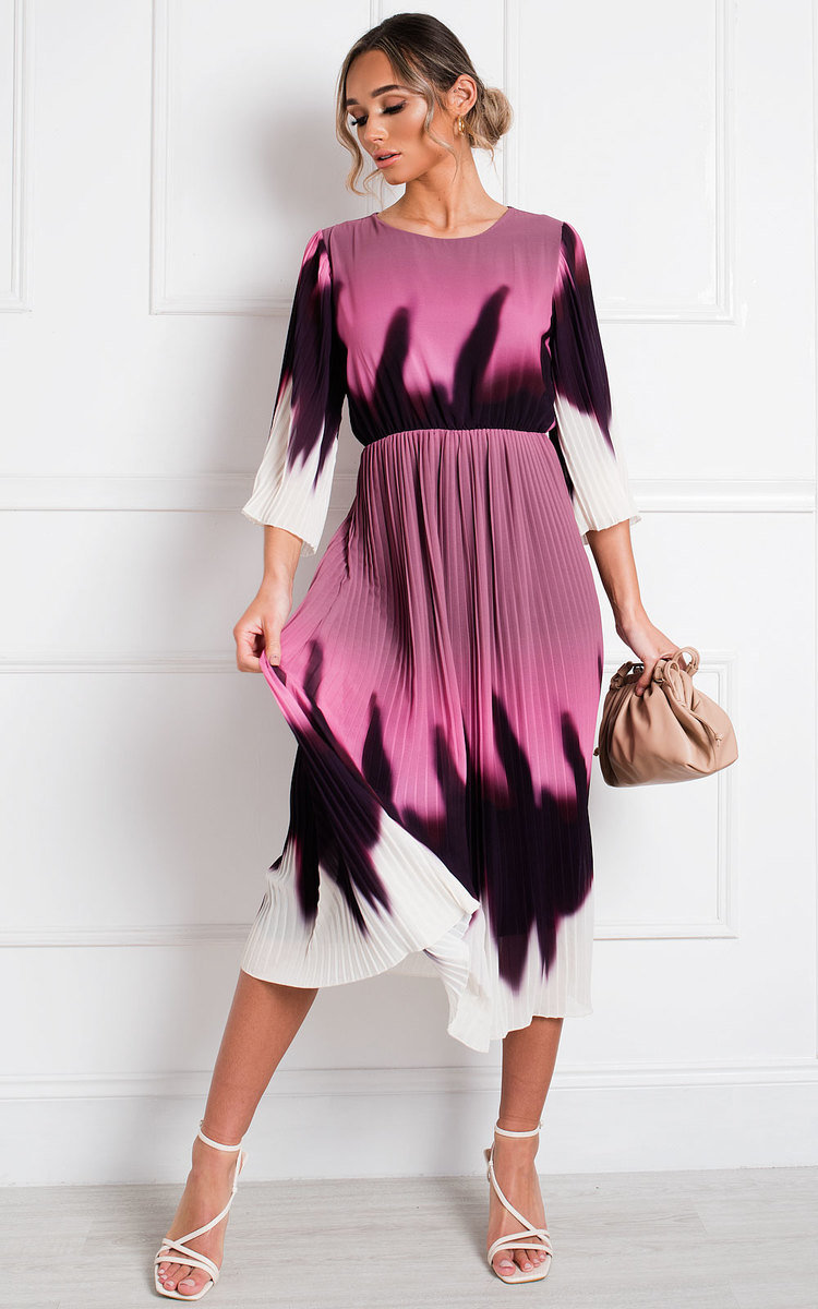 Dionne Tie Dye Ombre Pleated Midi Dress  Thumbnail