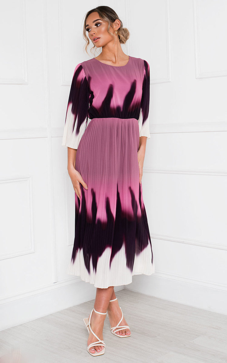 Dionne Tie Dye Ombre Pleated Midi Dress 