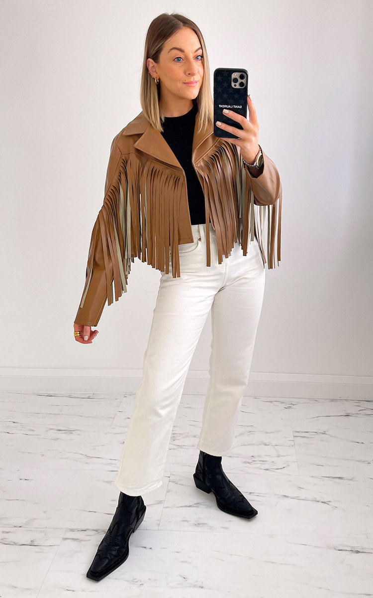 Dolly Faux Leather Fringed Cropped Jacket Thumbnail Dolly Faux Leather Fringed Cropped Jacket Thumbnail