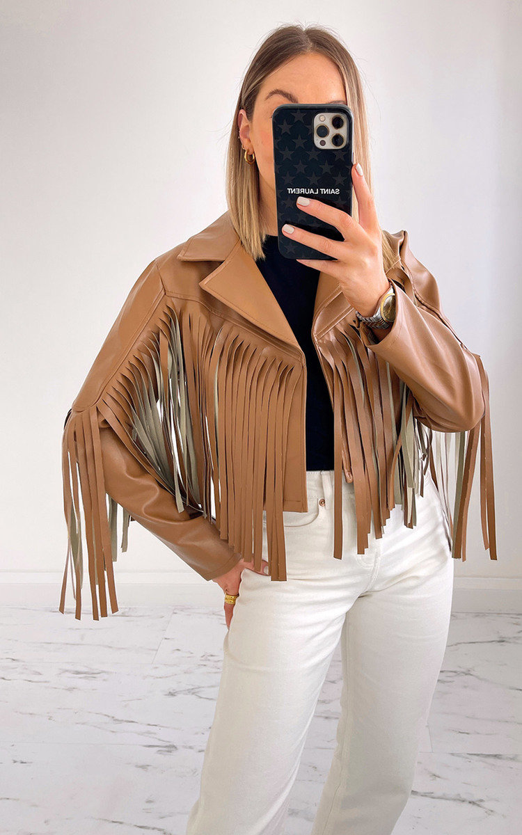 Dolly Faux Leather Fringed Cropped Jacket Thumbnail Dolly Faux Leather Fringed Cropped Jacket Thumbnail