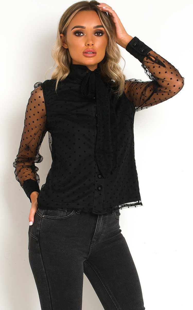 Black sheer sleeve top Clearance