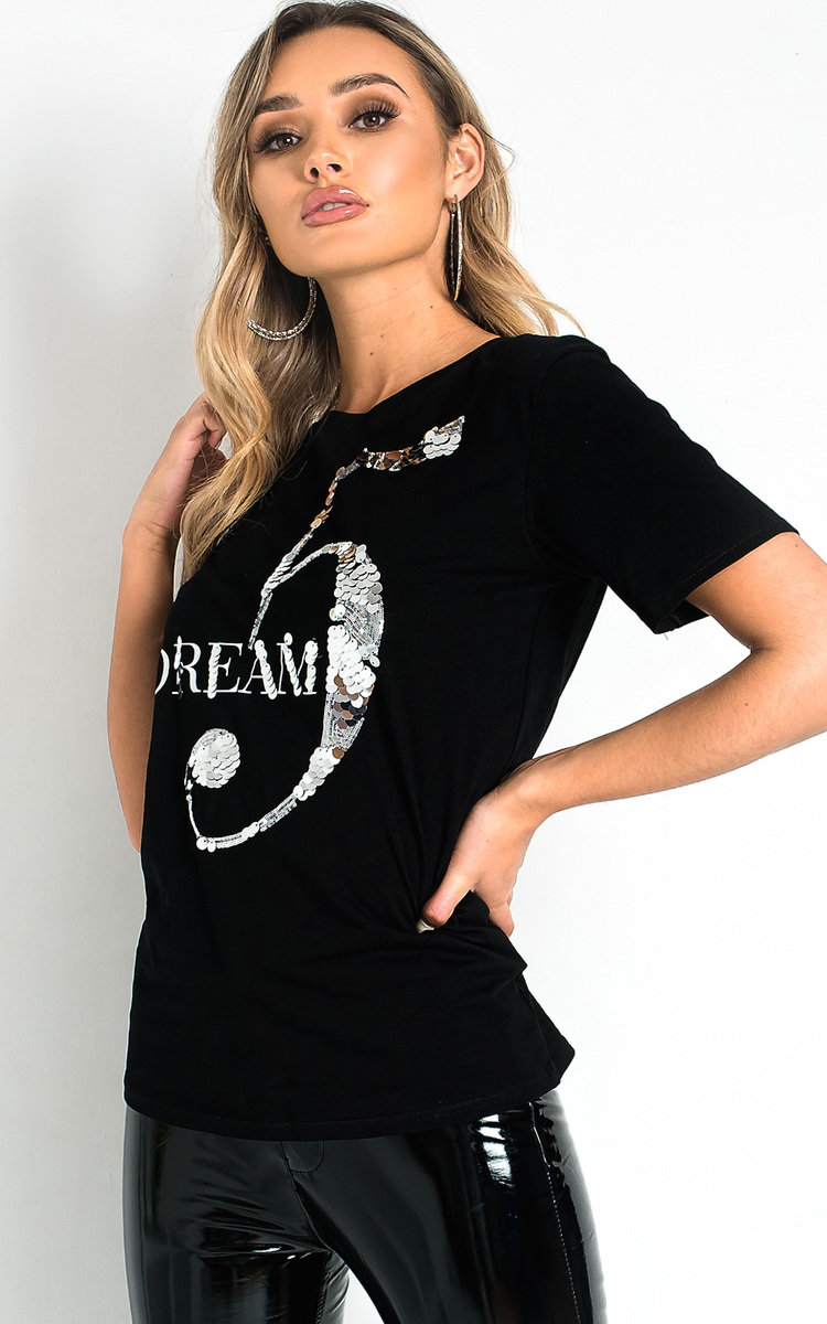 Dream Slogan Sequin Embellished Top