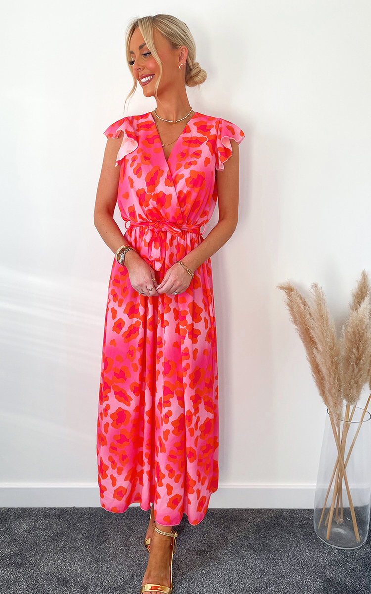 Myla Printed Midi Dress with Tie Front Thumbnail Myla Printed Midi Dress with Tie Front Thumbnail