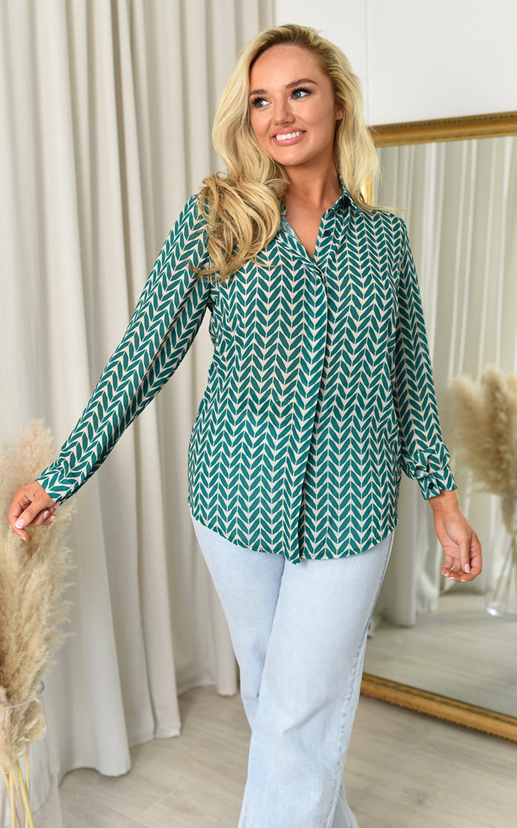 Dulcie Button Down Printed Casual Long Sleeve Tops Thumbnail