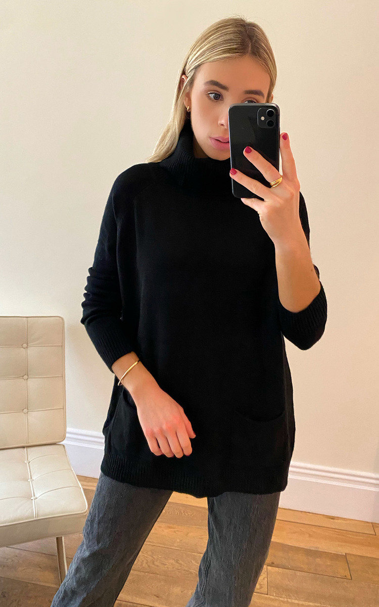 Ebony High Neck Jumper with Pocket Detail Thumbnail Ebony High Neck Jumper with Pocket Detail Thumbnail