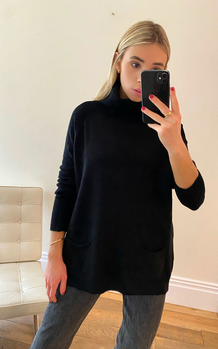 Ebony High Neck Jumper with Pocket Detail Thumbnail Ebony High Neck Jumper with Pocket Detail Thumbnail