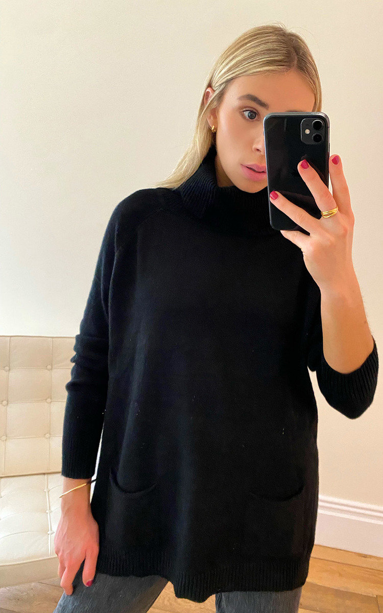 Ebony High Neck Jumper with Pocket Detail