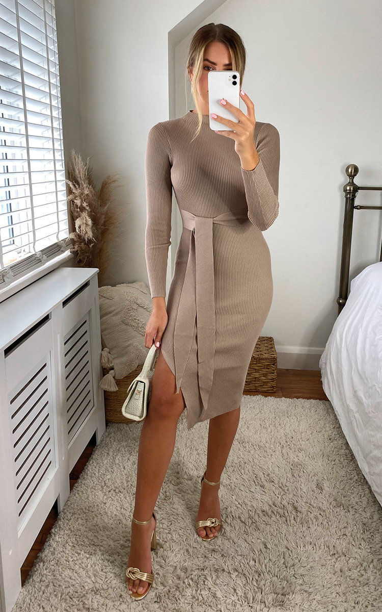 Eledi High Neck Belted Midi Dress Thumbnail