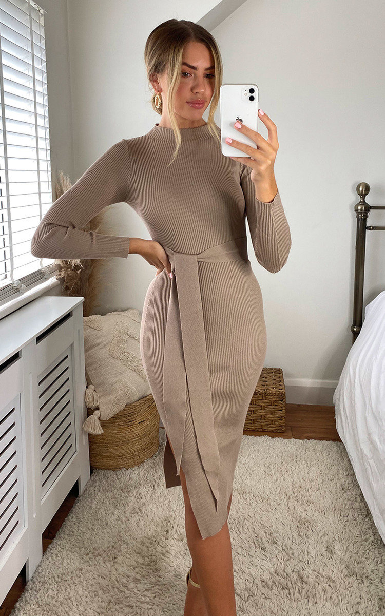 Eledi High Neck Belted Midi Dress Eledi High Neck Belted Midi Dress