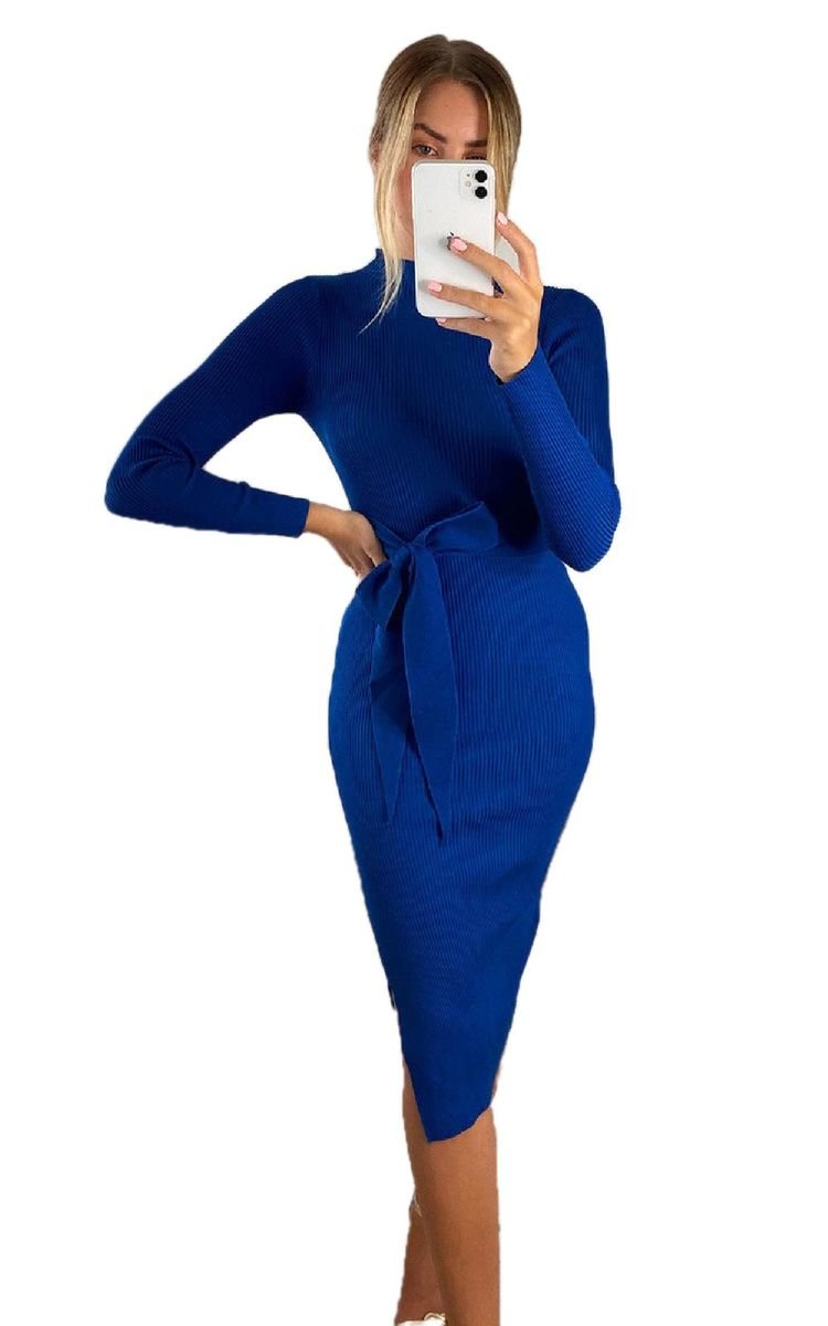 Eledi High Neck Belted Midi Dress Thumbnail