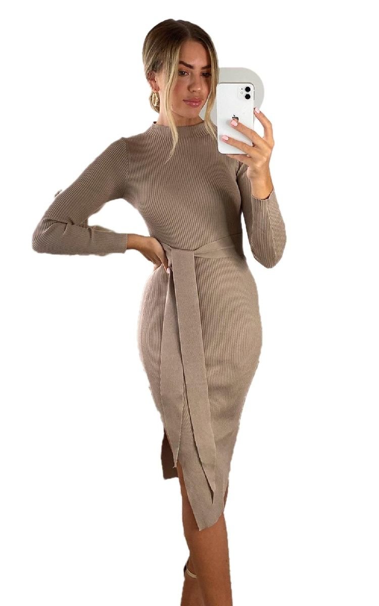 Eledi High Neck Belted Midi Dress Thumbnail