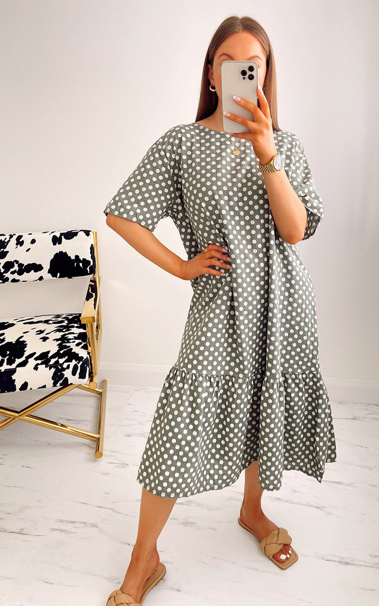 Elena Printed Ruffle Midi Dress Thumbnail