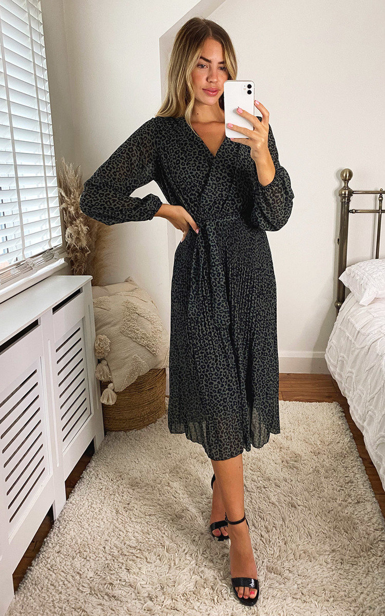 Elisha Animal Print Wrap Midi Dress Thumbnail