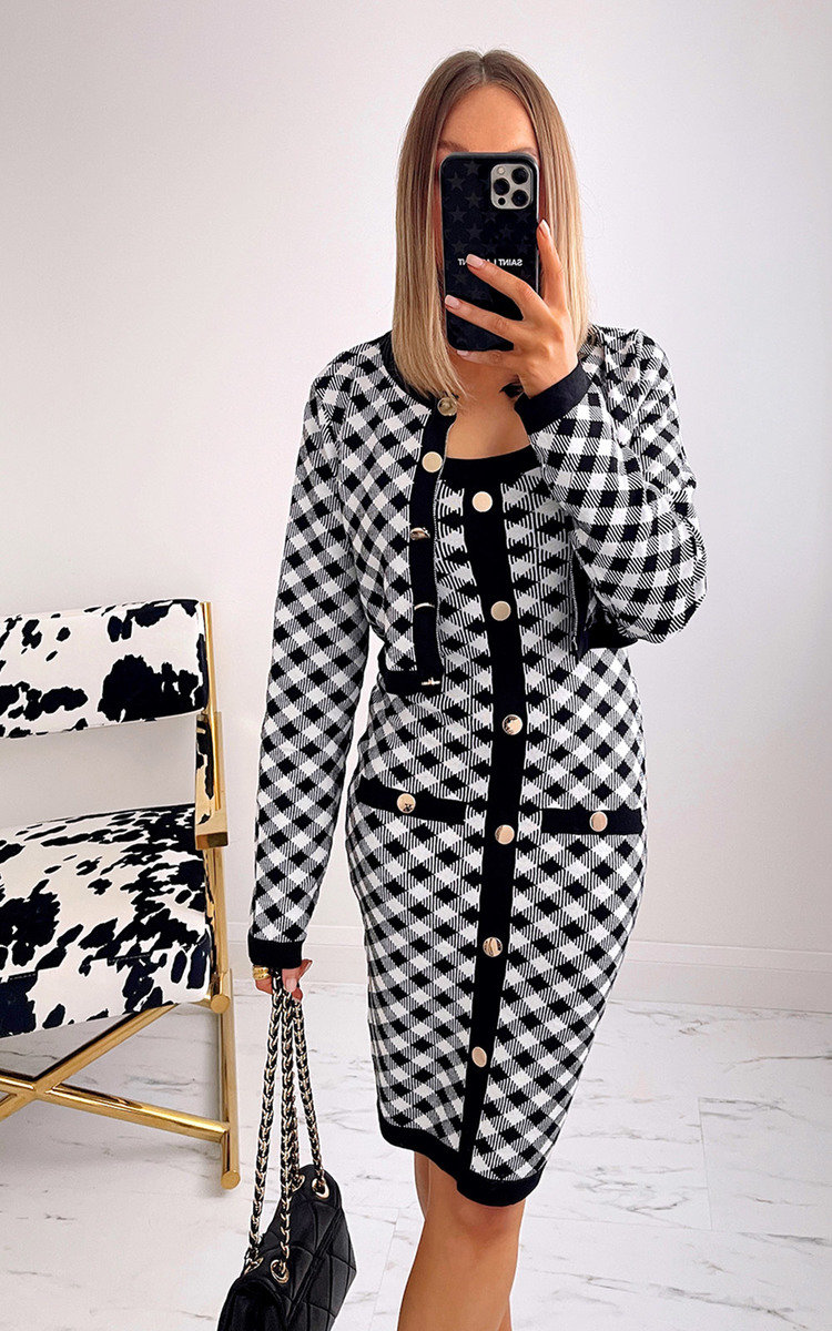 Elizabeth Checked Dress and Cardigan Co-ord with Button Detail 