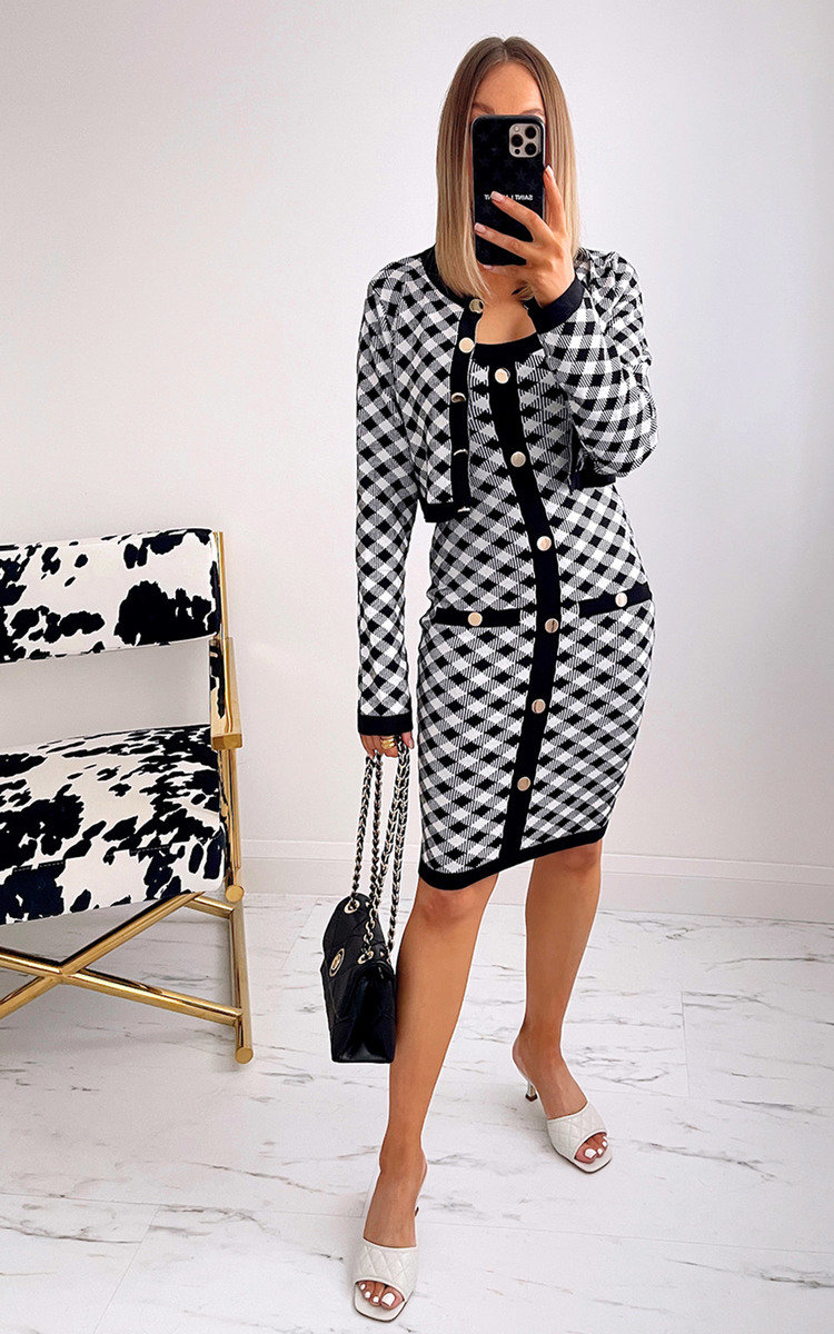 Elizabeth Checked Dress and Cardigan Co-ord with Button Detail Thumbnail Elizabeth Checked Dress and Cardigan Co-ord with Button Detail Thumbnail