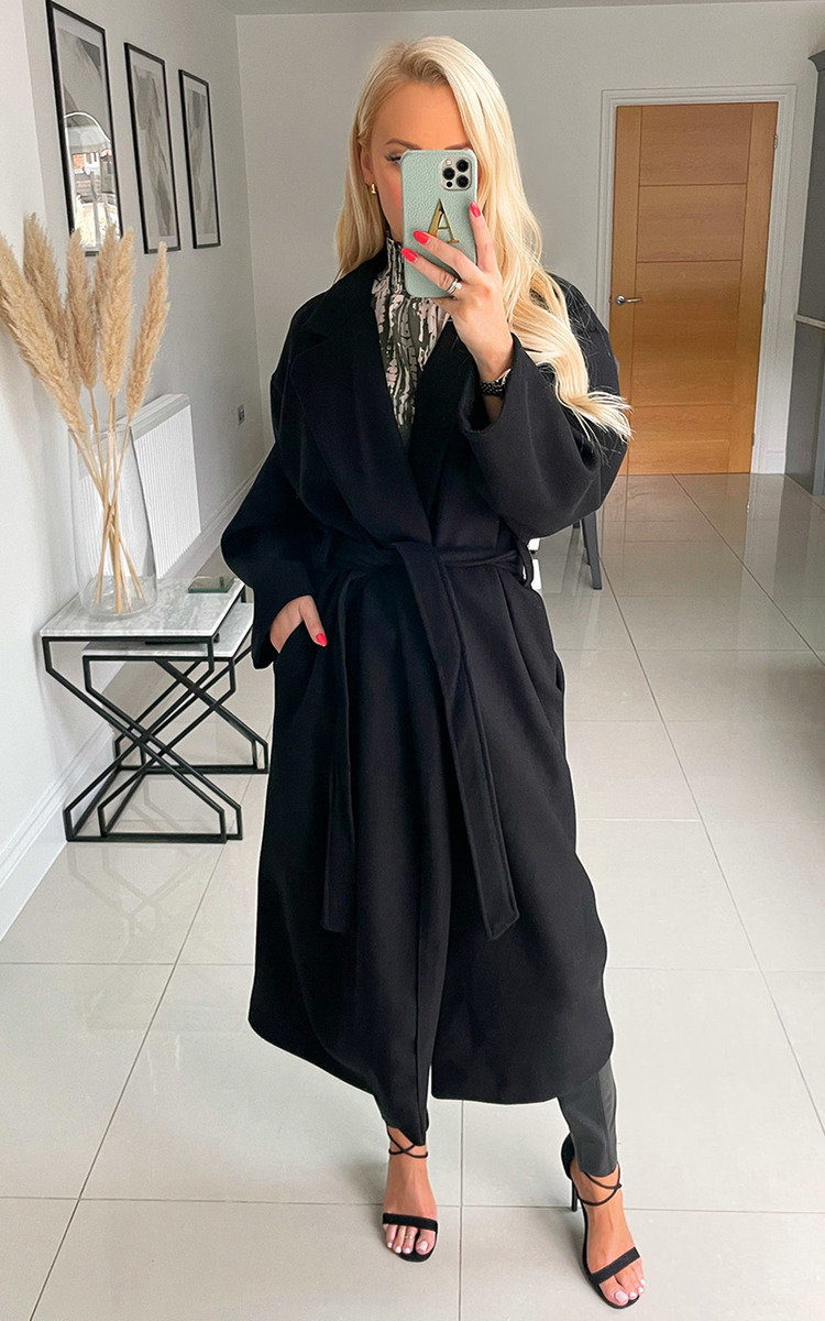 Elle Longline Coat with Tie Front Thumbnail Elle Longline Coat with Tie Front Thumbnail