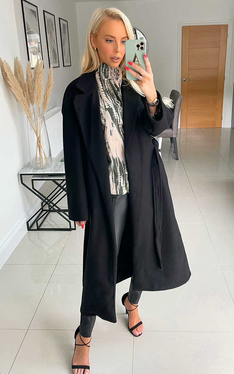 Elle Longline Coat with Tie Front Thumbnail Elle Longline Coat with Tie Front Thumbnail