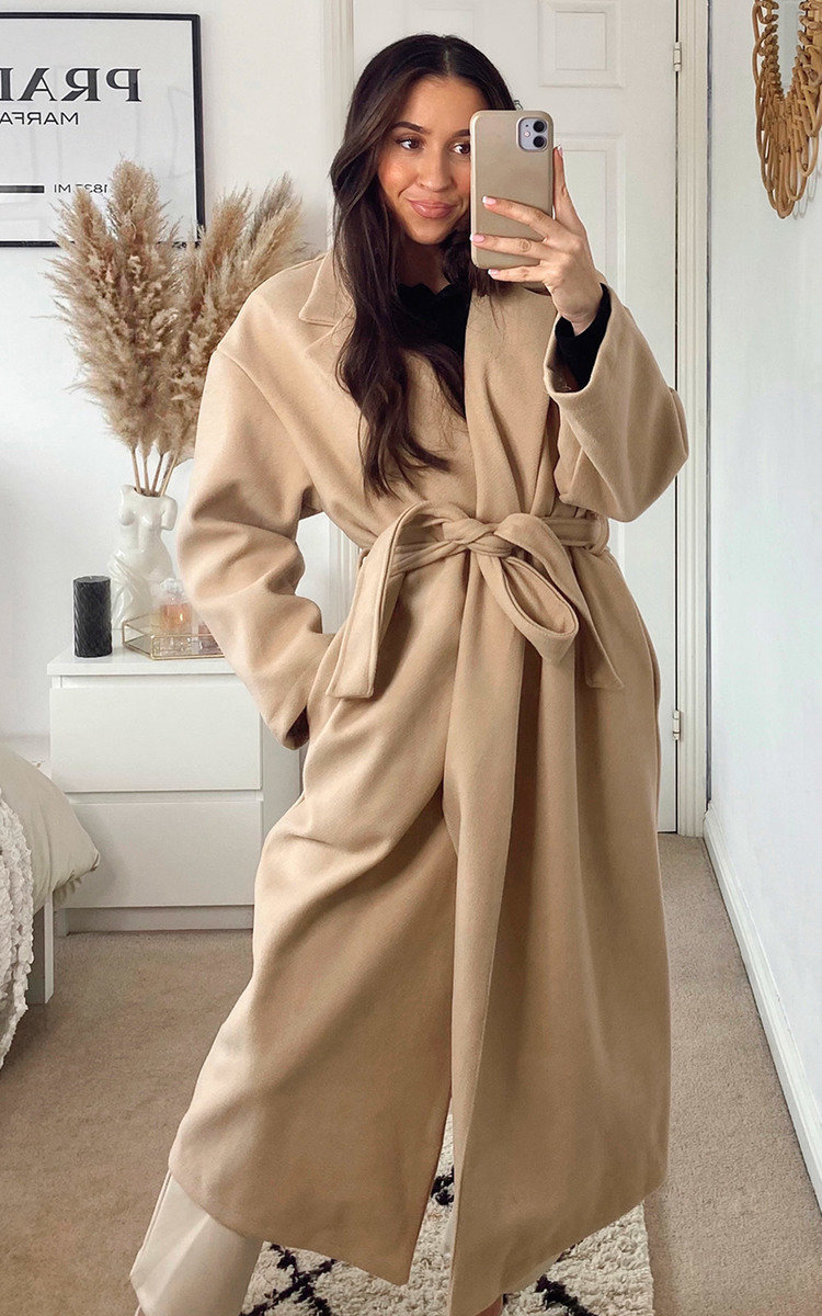 Elle Longline Coat with Tie Front Thumbnail Elle Longline Coat with Tie Front Thumbnail