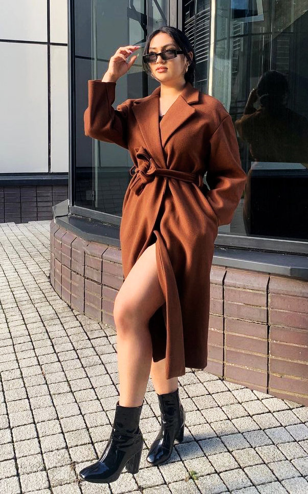 Elle Longline Coat with Tie Front in Camel ikrush