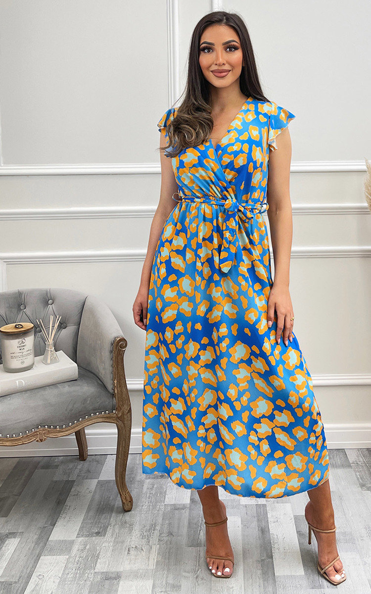 Ellie Printed Midi Dress with Belt Detail Thumbnail Ellie Printed Midi Dress with Belt Detail Thumbnail