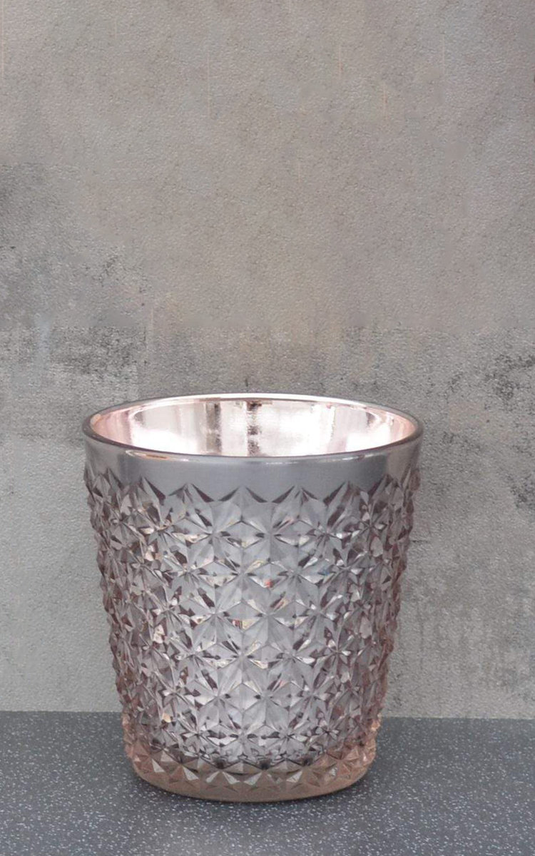 Embossed Glass Wax Filled Pot Candle in Rose Gold Thumbnail Embossed Glass Wax Filled Pot Candle in Rose Gold Thumbnail