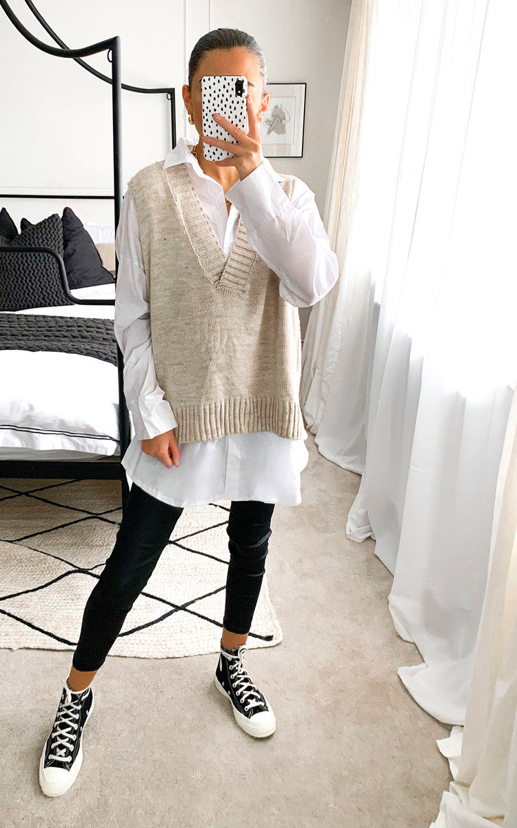 Erin Knitted Vest Over Shirt