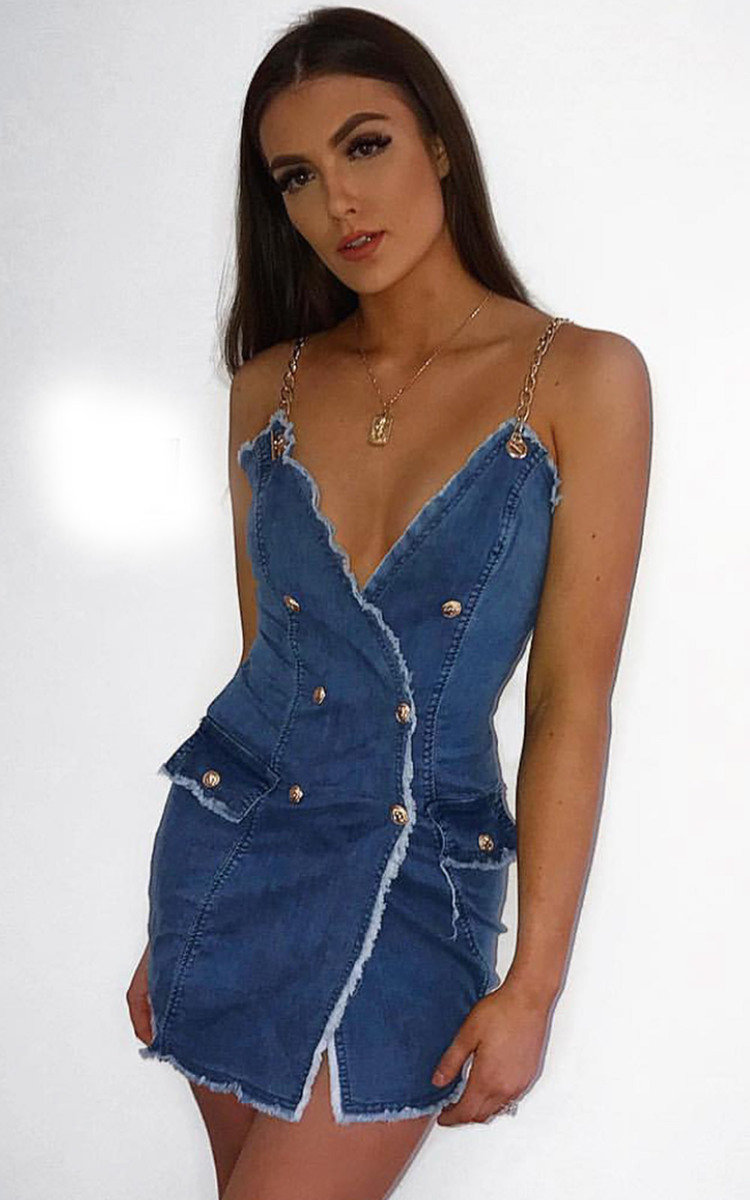 Esme Denim Chain Mini Dress  Thumbnail