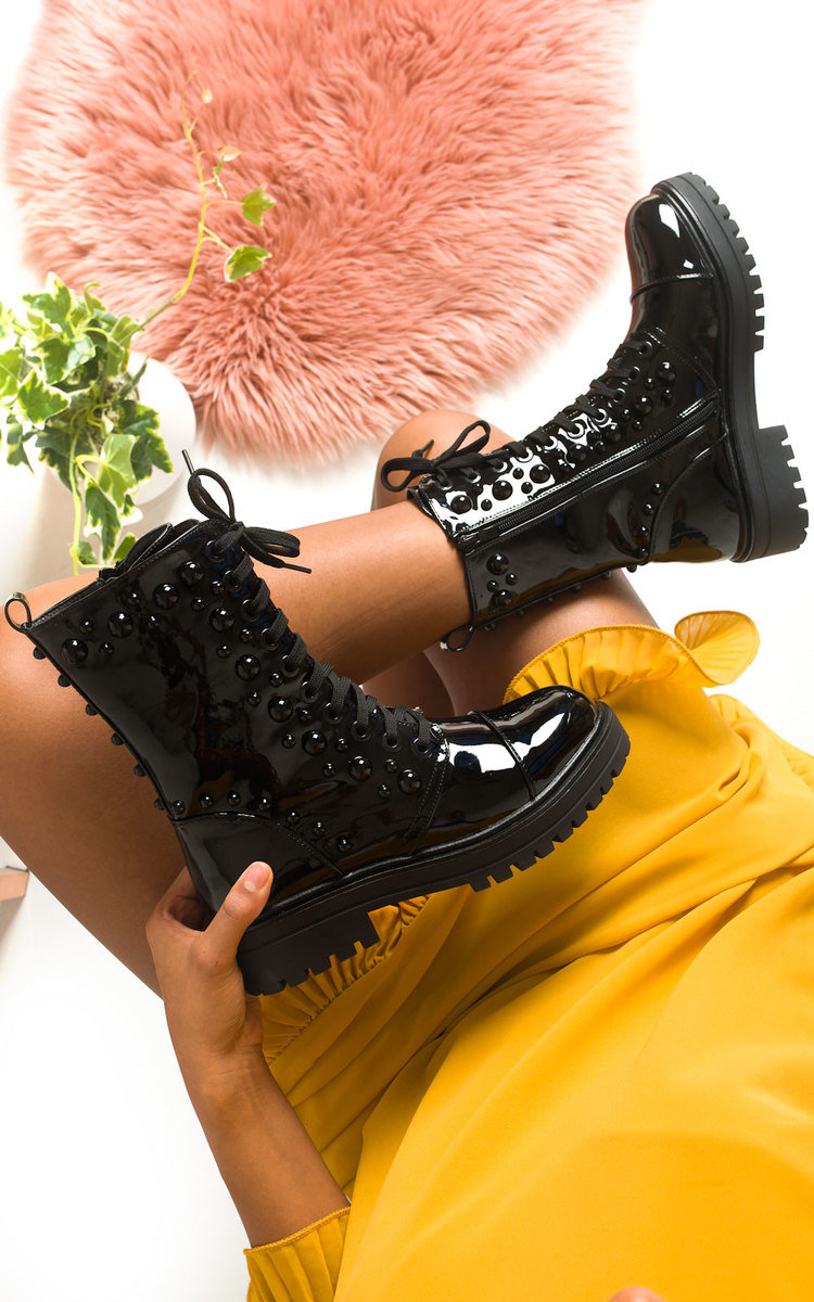 Evie Patent Studded Boots Evie Patent Studded Boots