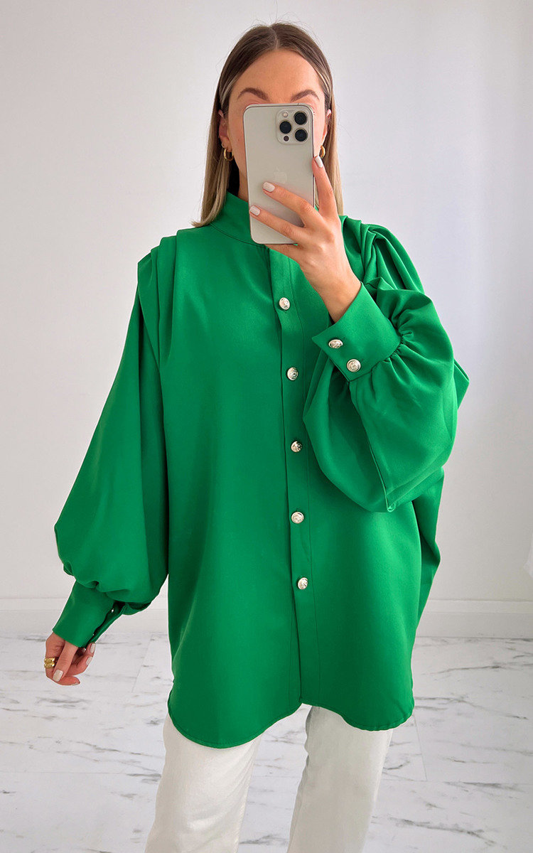 Cindy Button Down Balloon Sleeve Shirt Dress Thumbnail