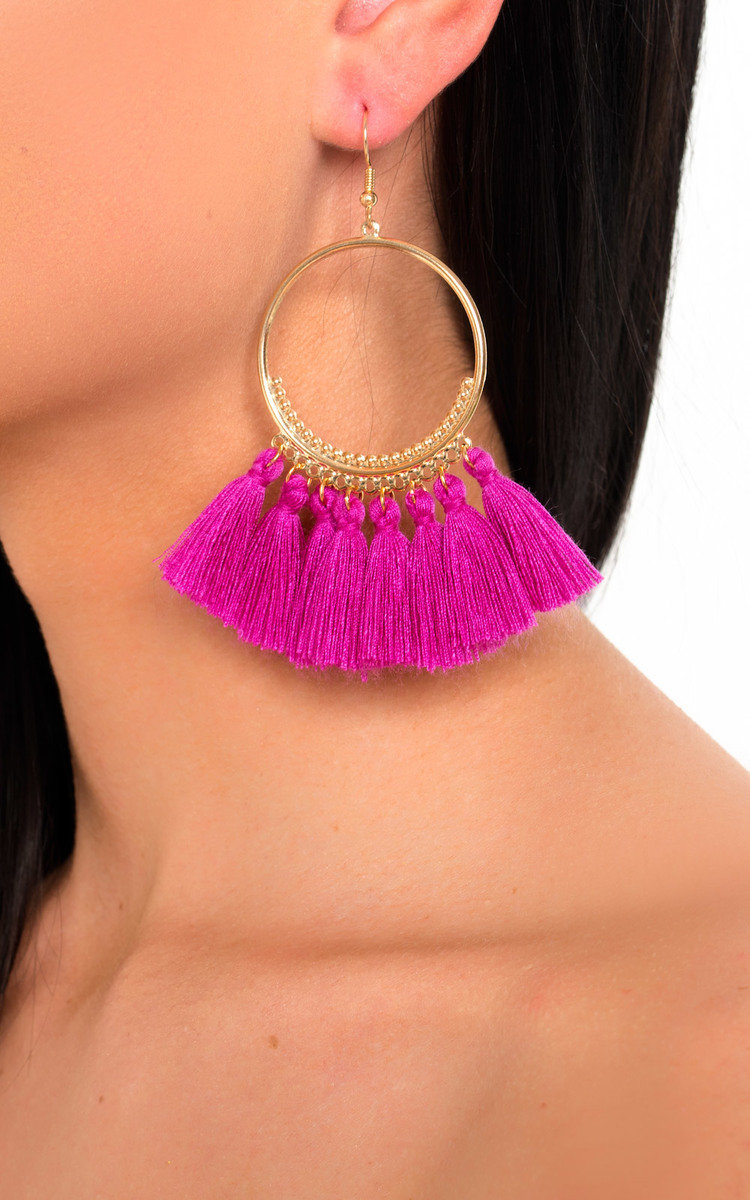 Farah Hooped Tassel Earrings 