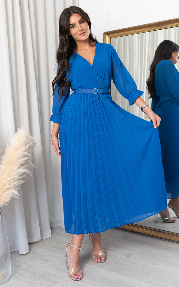 Fatima Pleated Maxi Dress with Belt Detail