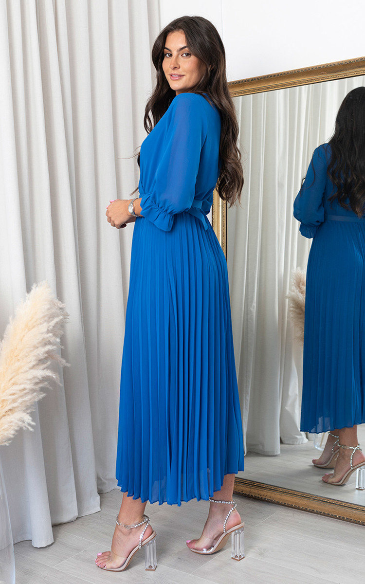 Fatima Pleated Maxi Dress with Belt Detail Thumbnail