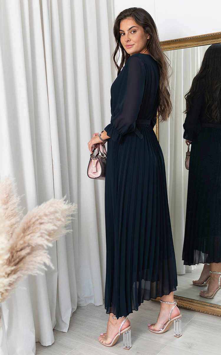 Fatima Pleated Maxi Dress with Belt Detail Thumbnail