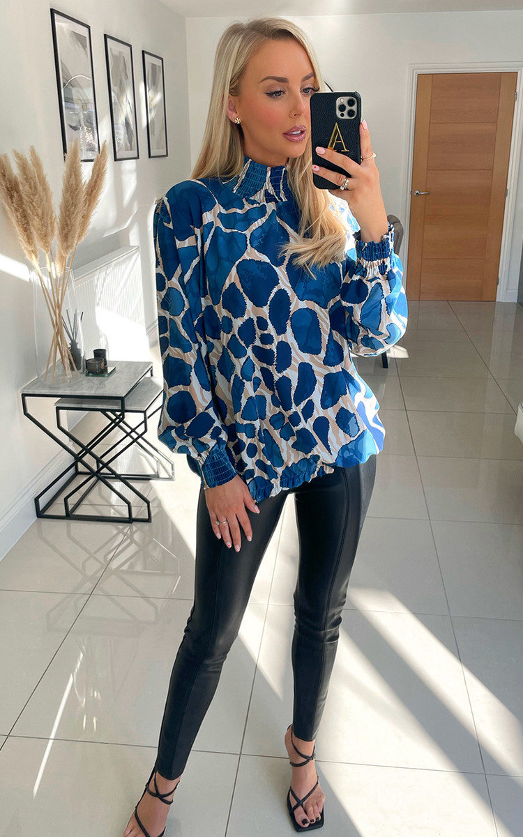Fergie High Neck Blouse with Abstract Circle Print Thumbnail Fergie High Neck Blouse with Abstract Circle Print Thumbnail